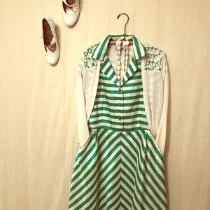 WOW Green & White Stripe Dress-Modern Throwback!